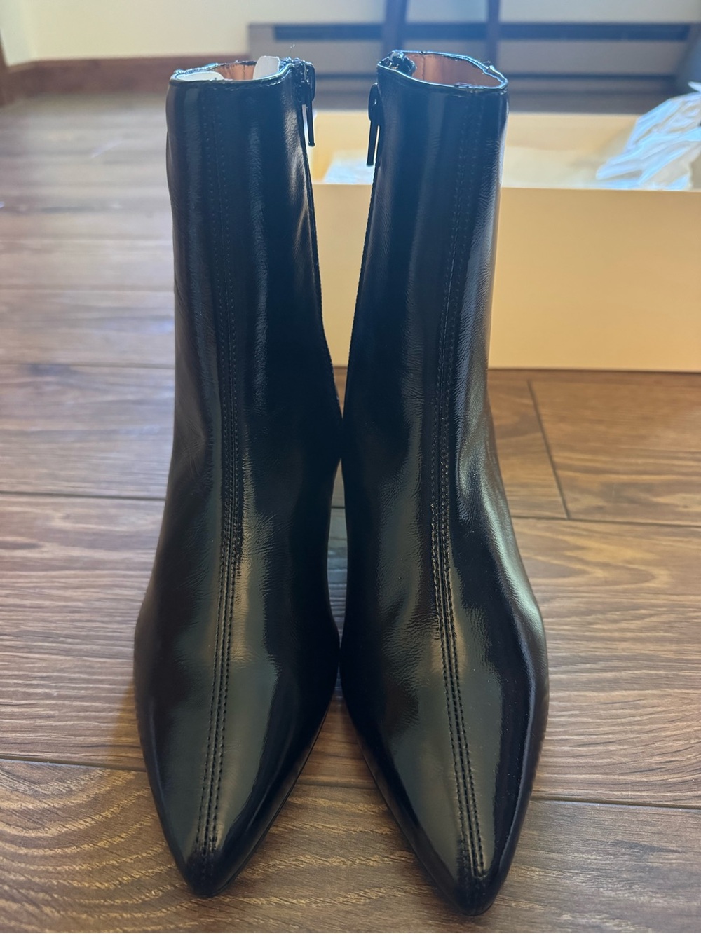 NWT Sézane Garance Patent Leather Black Ankle Boots - Picture 6 of 9